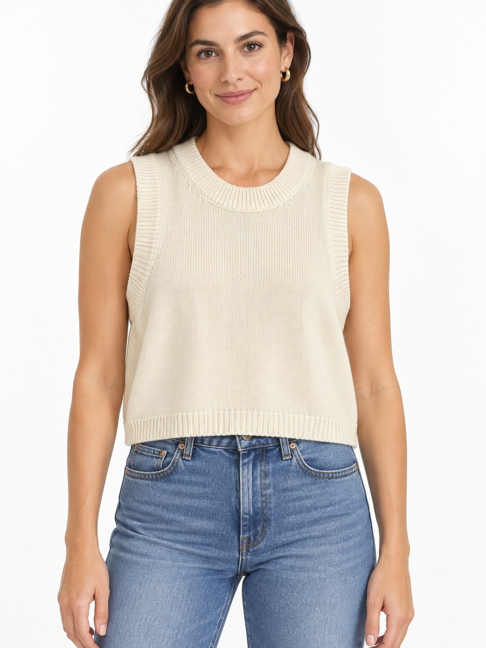 Maeve Anthropologie Cropped Sweater Tank Minimalist Cotton Knit NWT XS
